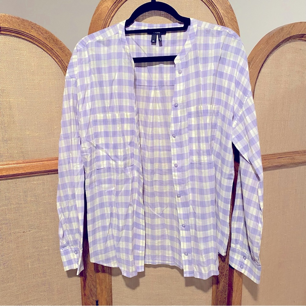 PAIGE Checkered Long Sleeve Button Down Top / Lilac